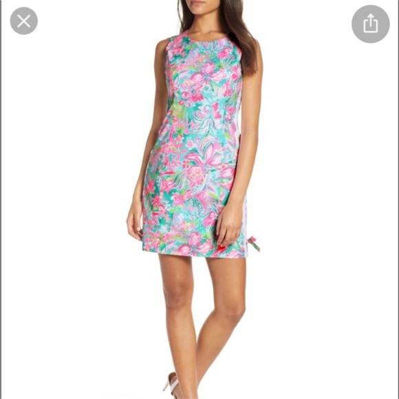 Lilly Pulitzer Mila Hot On The Scene Lilly Lace Detail Stretch Shift Dress 00 - Picture 2 of 13